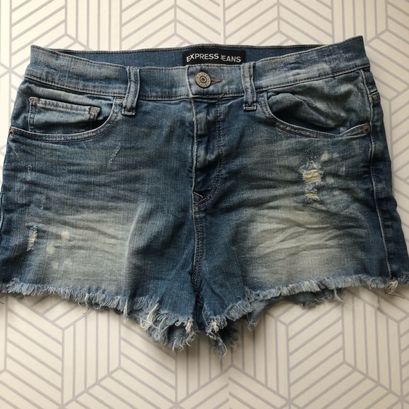 Express Pants - Express mid rise denim distressed denim shorts